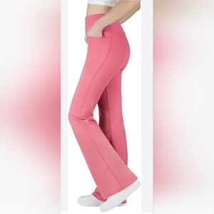 Big Elephant Women's Pink High-Waisted Flares Leggings with Side Pockets. Coral
